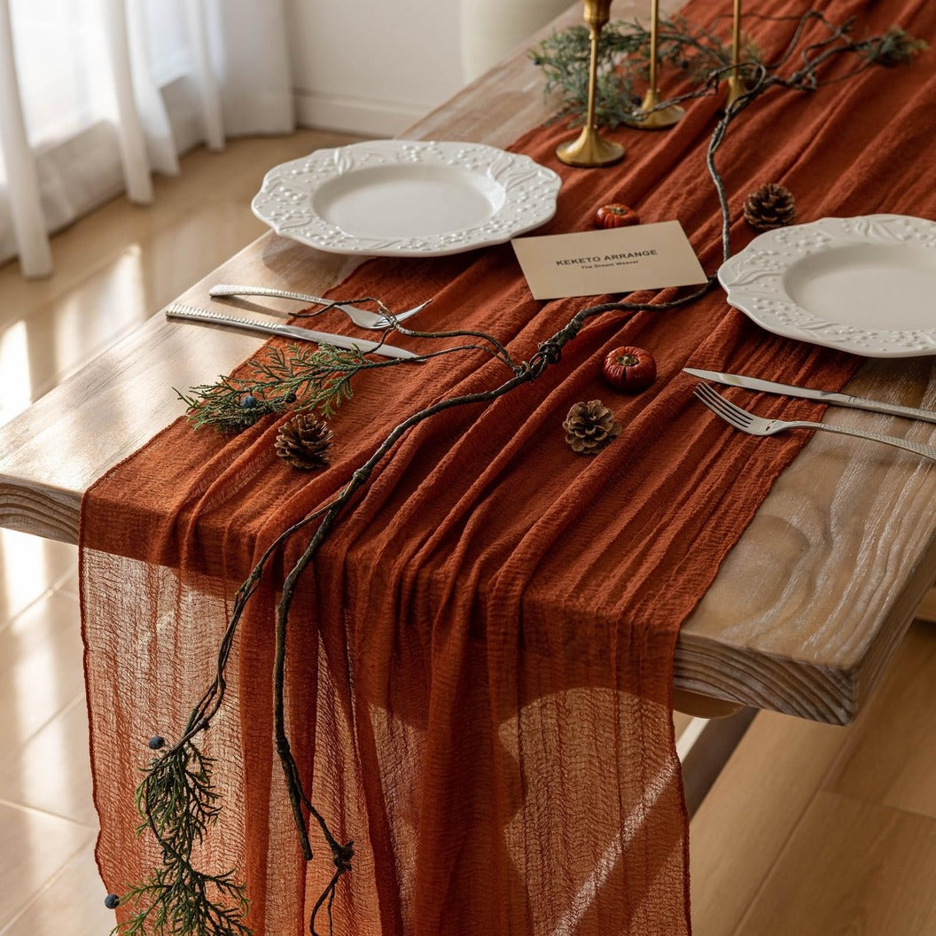 10 Ft Terracotta Cheesecloth Table Runner | Thanksgiving and Fall Decorations