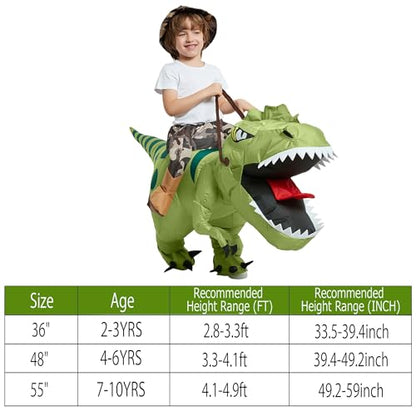 Riding T-Rex Halloween Costume | Inflatable Dinosaur Costume for Kids 2-10 Yrs