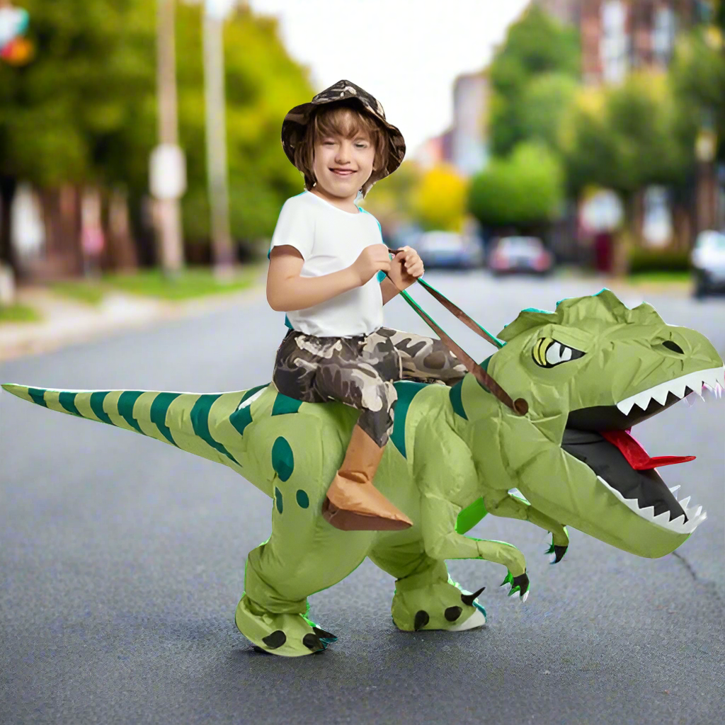 Riding T-Rex Halloween Costume | Inflatable Dinosaur Costume for Kids 2-10 Yrs