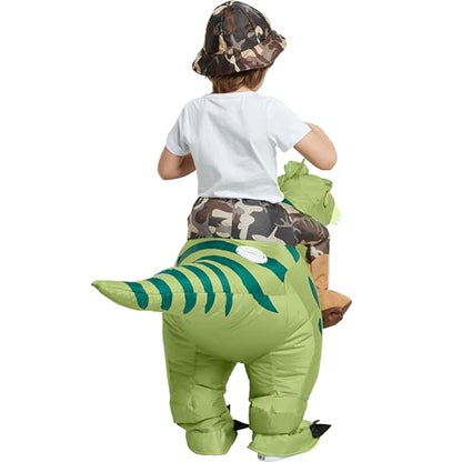 Riding T-Rex Halloween Costume | Inflatable Dinosaur Costume for Kids 2-10 Yrs