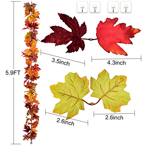 5.9 Ft Artificial Maple Leaf Garland - 2 pack  | Available in various colors | Thanksgiving Decorations