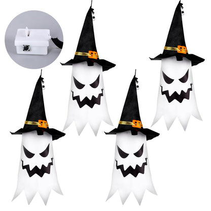 Glowing Ghost With Witch Hat Hanging Ornament | 4pc Halloween Decorations