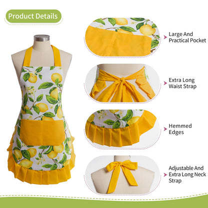 Alex Virtue Vintage Kitchen Apron - Yellow Lemons | Adjustable One size fits most | Thanksgiving Aprons