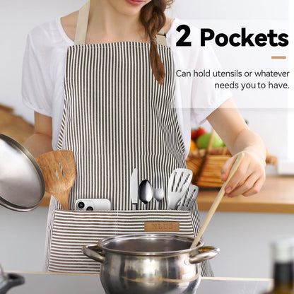 Adjustable Striped Kitchen Cooking Apron with Pockets - 2 pack | Available in various designs| Thanksgiving Aprons