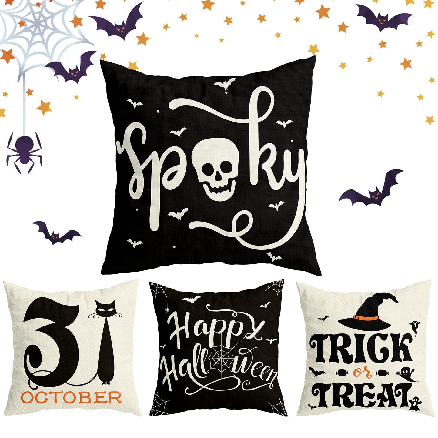 Pillow Covers Halloween Decorations | 18x18 Set of 4 Halloween Cushion Covers