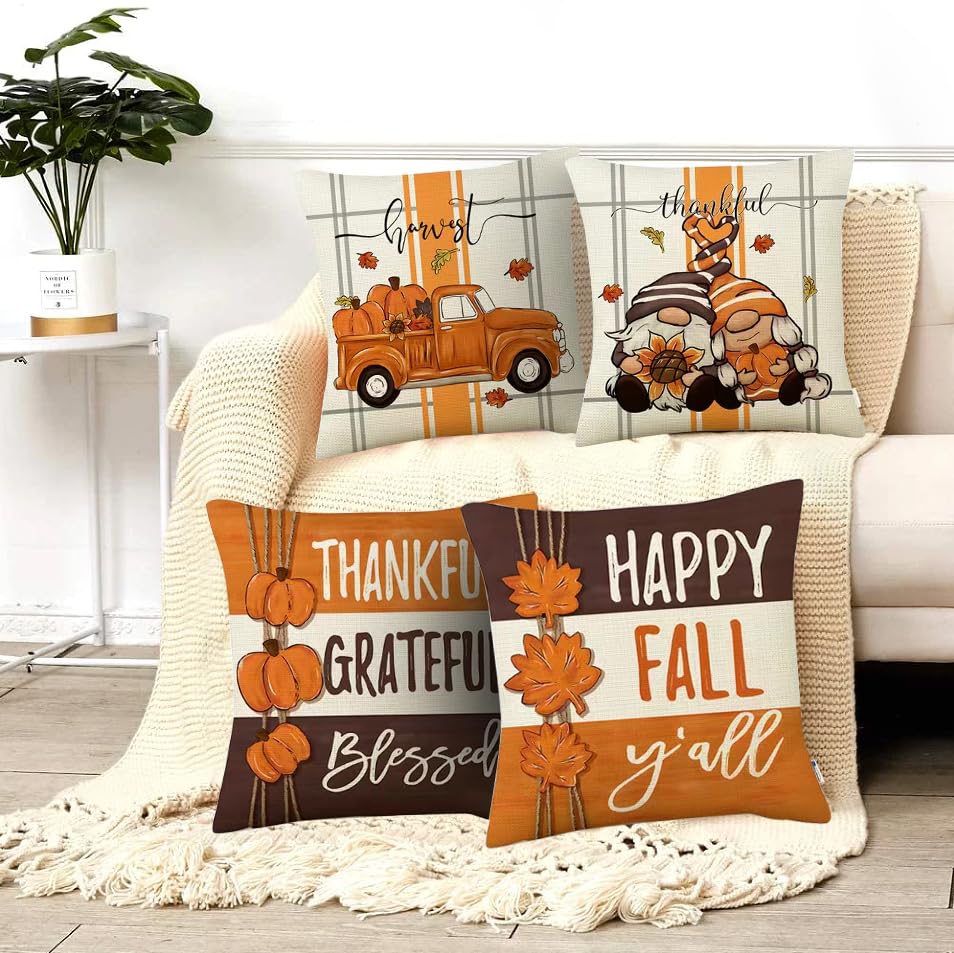 Thanksgiving Cushion Covers  Set of 4 | 18x18in | Thanksgiving Decorations