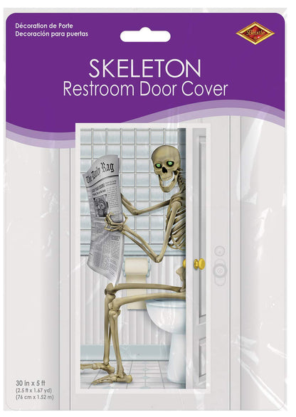 Funny Skeleton On the Toilet Reading Newspaper Halloween Door Cover | 9 Designs Available | Halloween Party Decorations