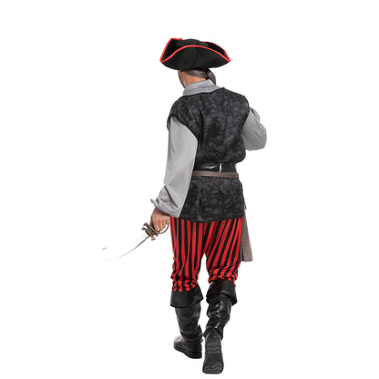 Pirate of the Caribbean with Hat, Bandana and Eyepatch | Men's Halloween Costume | Sizes S - 2XL