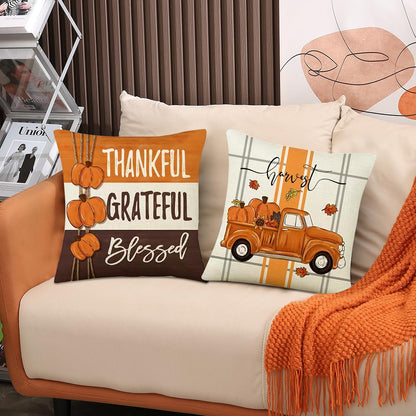 Thanksgiving Cushion Covers  Set of 4 | 18x18in | Thanksgiving Decorations