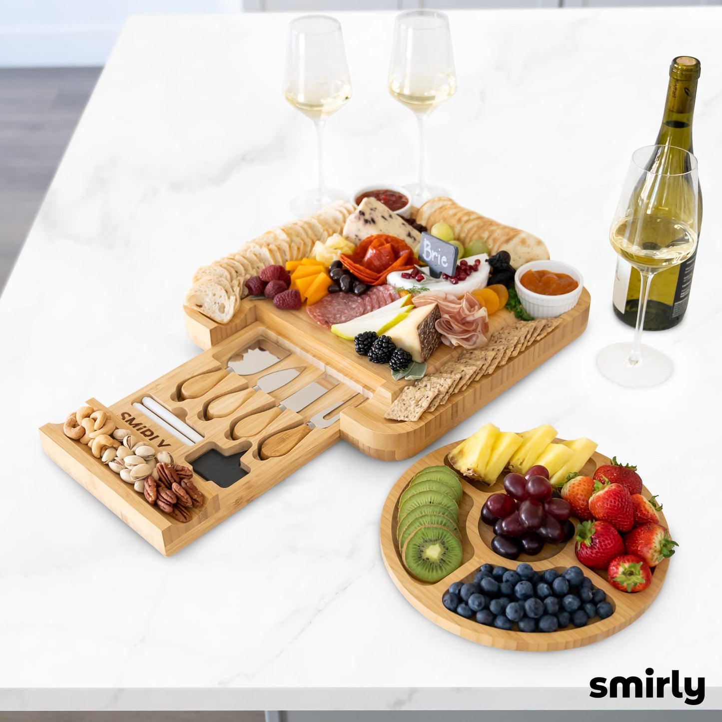 SMIRLY Charcuterie Boards Gift Set - Bamboo | Thanksgiving Gifts For Host