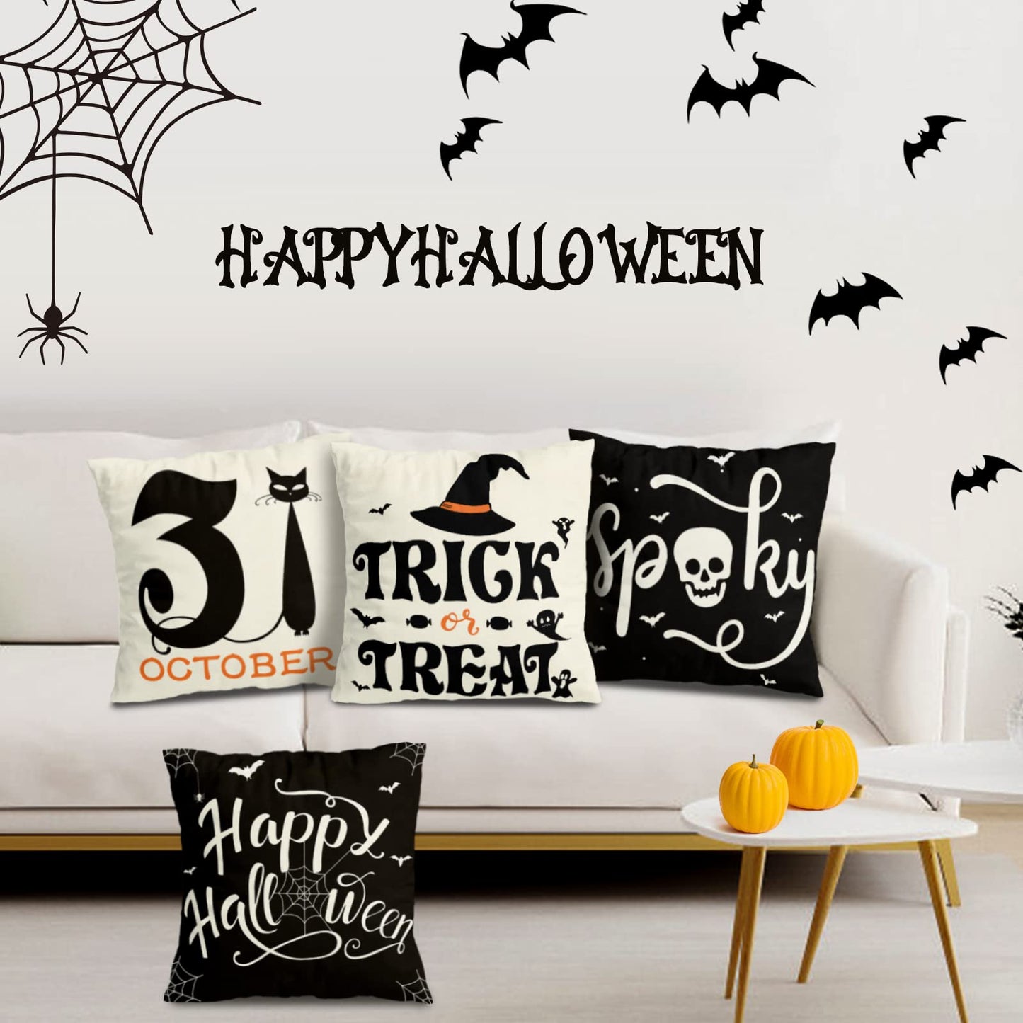 Pillow Covers Halloween Decorations | 18x18 Set of 4 Halloween Cushion Covers