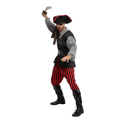 Pirate of the Caribbean with Hat, Bandana and Eyepatch | Men's Halloween Costume | Sizes S - 2XL