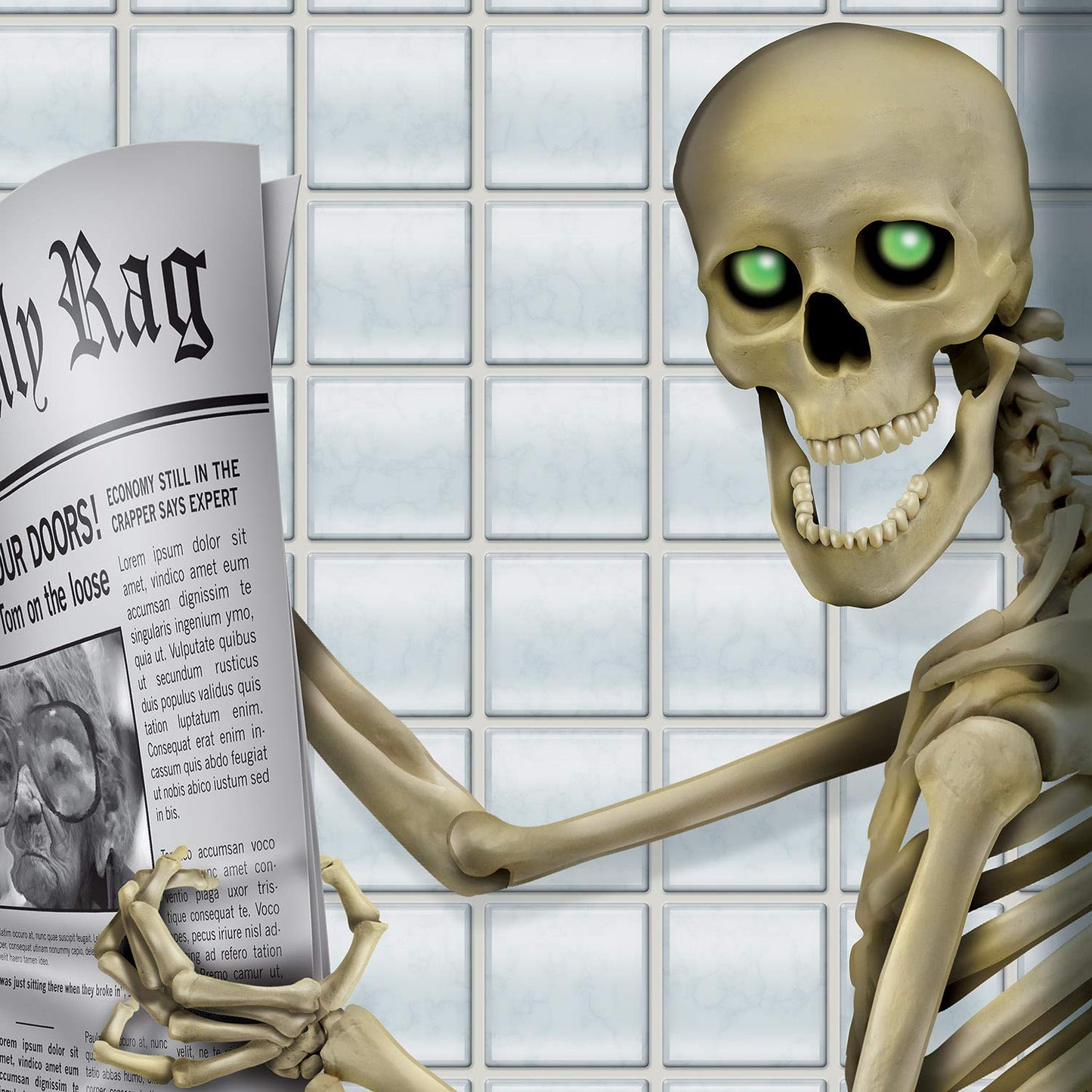 Funny Skeleton On the Toilet Reading Newspaper Halloween Door Cover | 9 Designs Available | Halloween Party Decorations