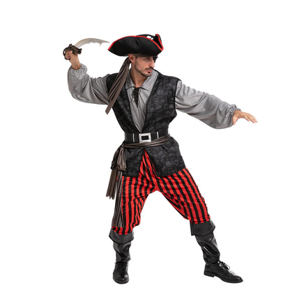 Pirate of the Caribbean with Hat, Bandana and Eyepatch | Men's Halloween Costume | Sizes S - 2XL