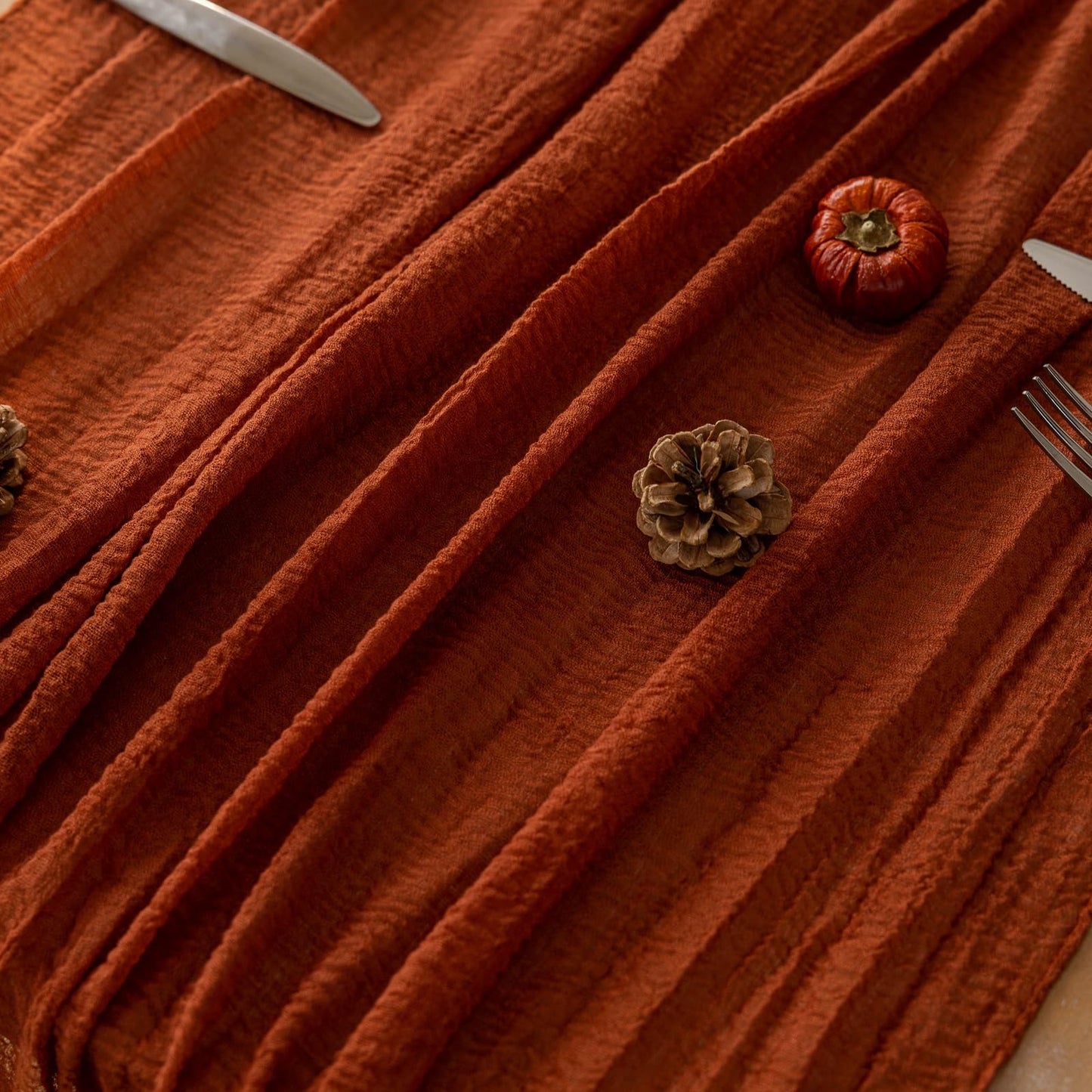 10 Ft Terracotta Cheesecloth Table Runner | Thanksgiving and Fall Decorations