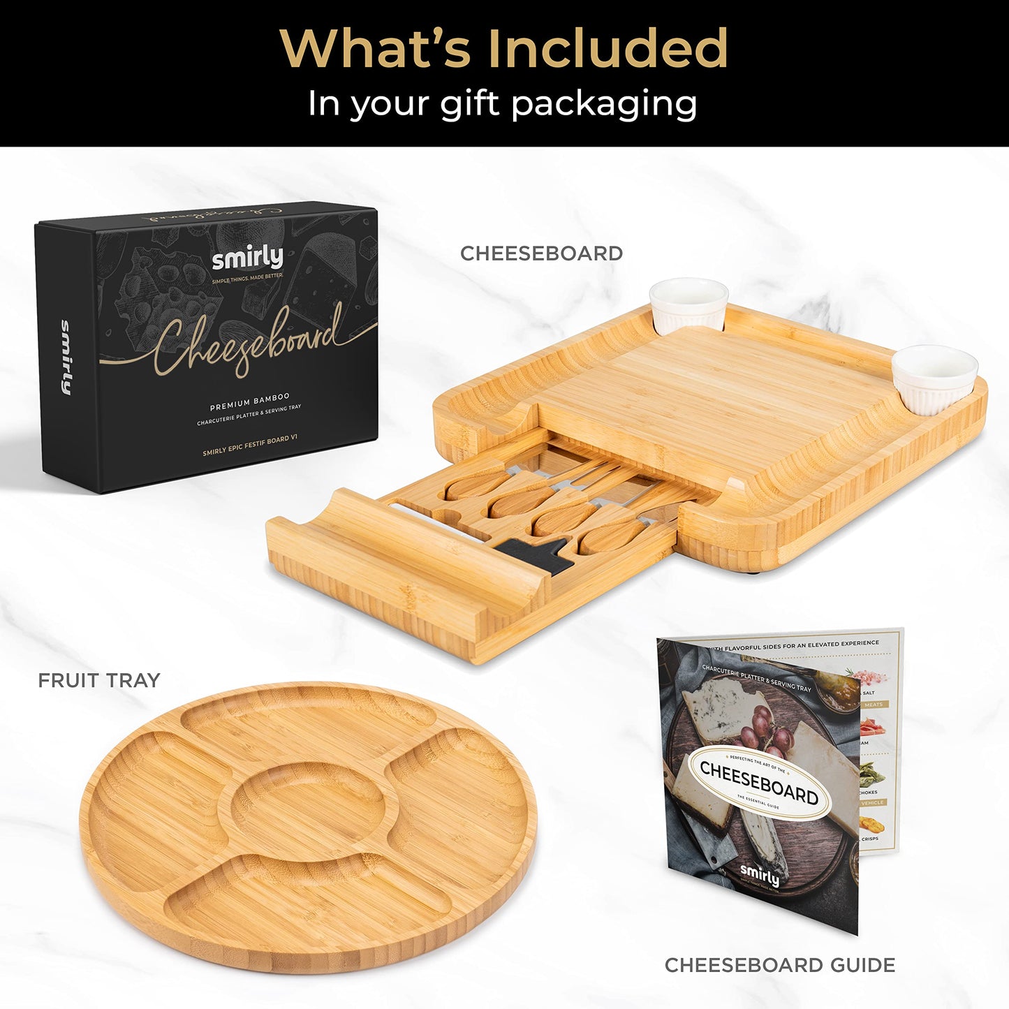 SMIRLY Charcuterie Boards Gift Set - Bamboo | Thanksgiving Gifts For Host