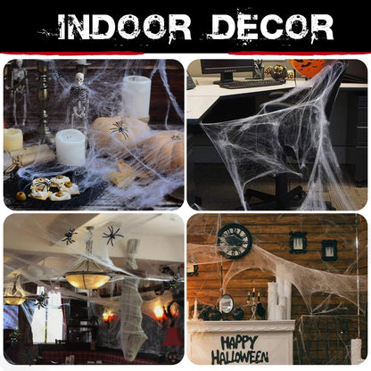 1400 sqft Halloween Spider Webs Decorations with 150 Extra Fake Spiders | Halloween Home Decorations