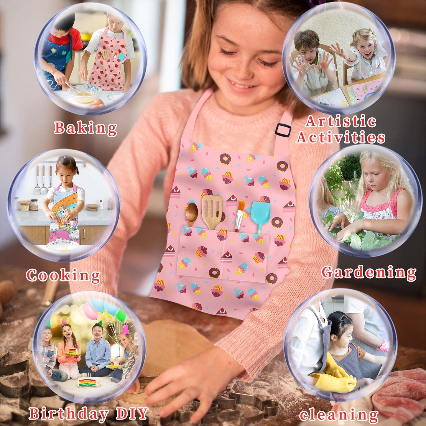 Cupcakes and Sprinkles Holiday Helper Baking Apron with Pockets for Kids | Available in different designs