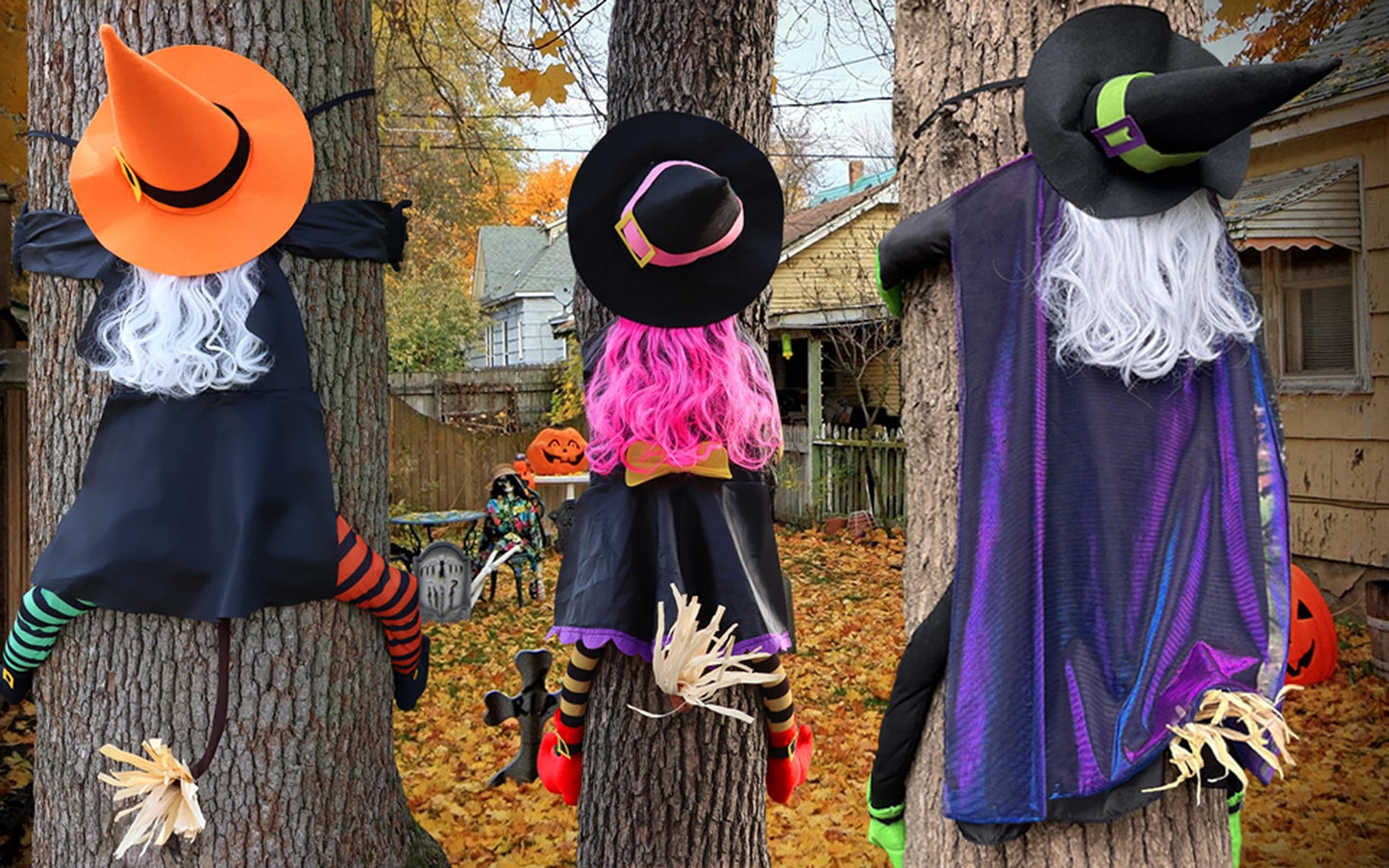 Witch Crashing into Tree | Large Outdoor Halloween Decorations