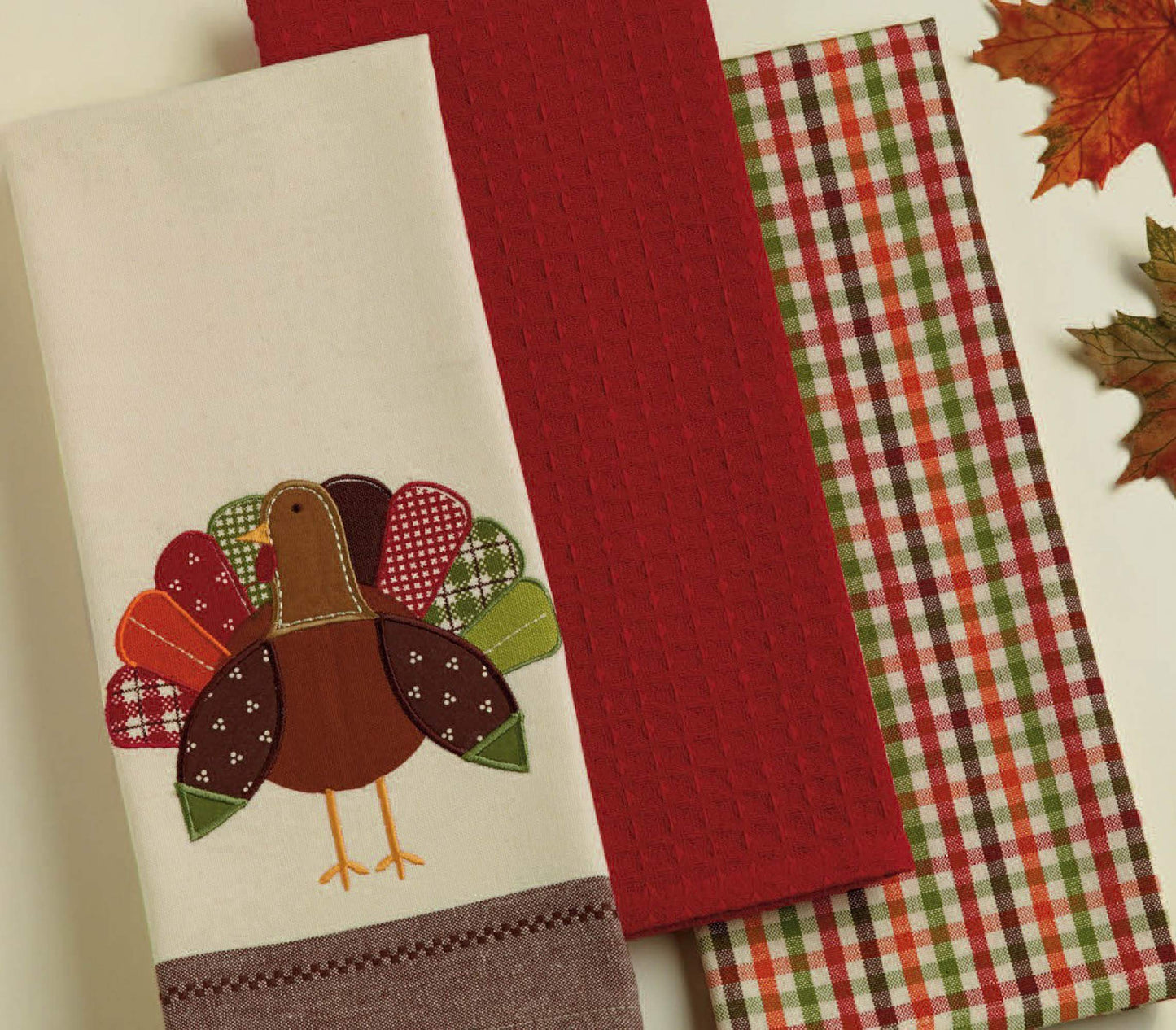 Embroidered Turkey Dish Towels | Size 18in x 28in | 3 Pack Thanksgiving Kitchen Towels