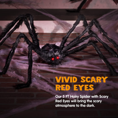 Scary Giant Spider with Beady Red Eyes | 5 Ft. Halloween Outdoor Decorations