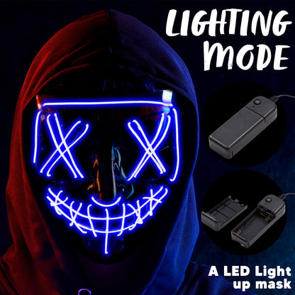 Light Up Led Mask and Gloves | Halloween Mask | 3 Flashing Modes | 2 AA Batteries not included