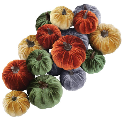 16 Pcs Decorative Velvet Pumpkins | Thanksgiving & Halloween Centerpieces | Fall Decorations