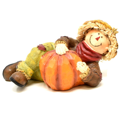 Scarecrow with Straw Hat Figurines & Pumpkin Thanksgiving Decor | Fall Home Decorations