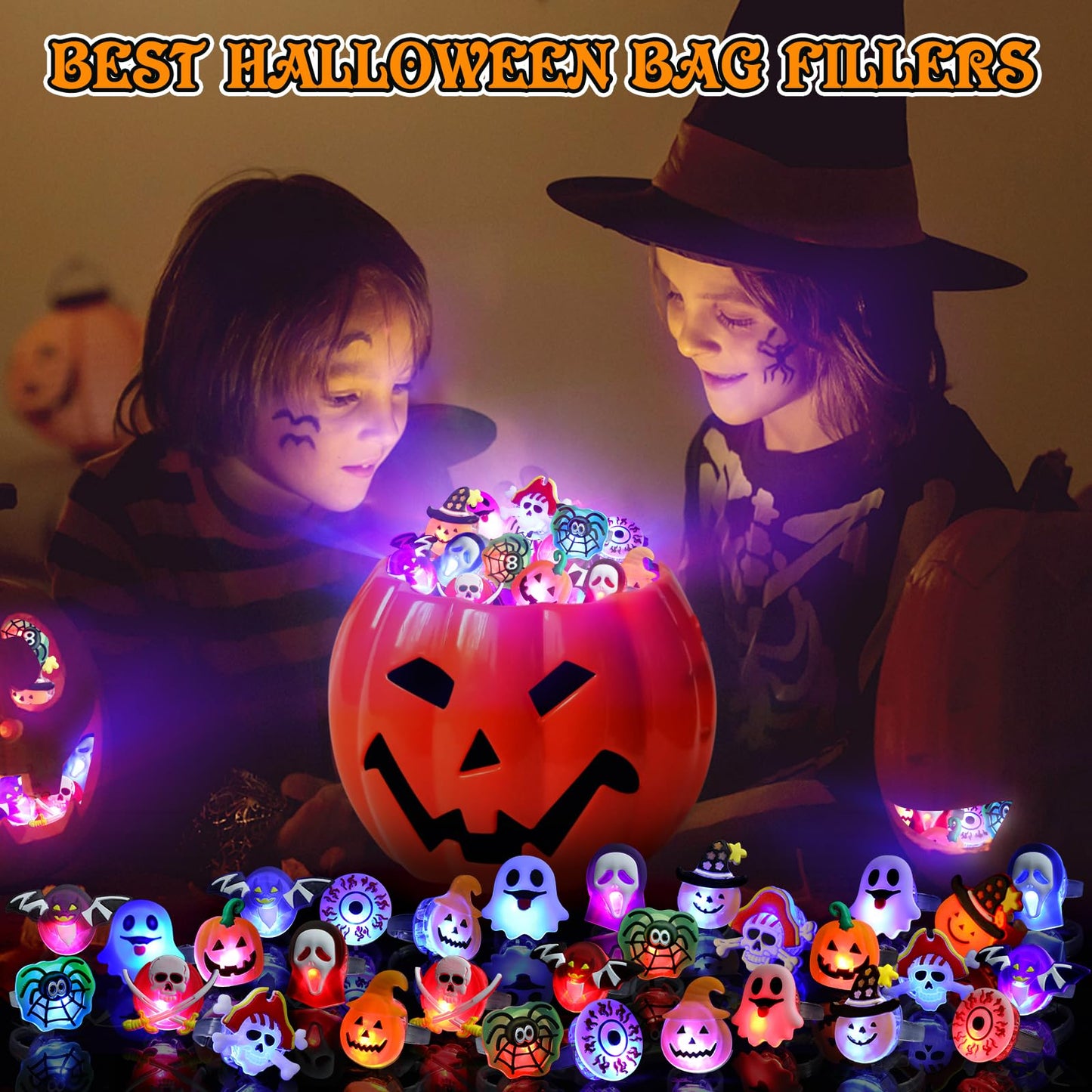 50Pcs Halloween LED Ring Light Up Rings | Halloween Party Favors