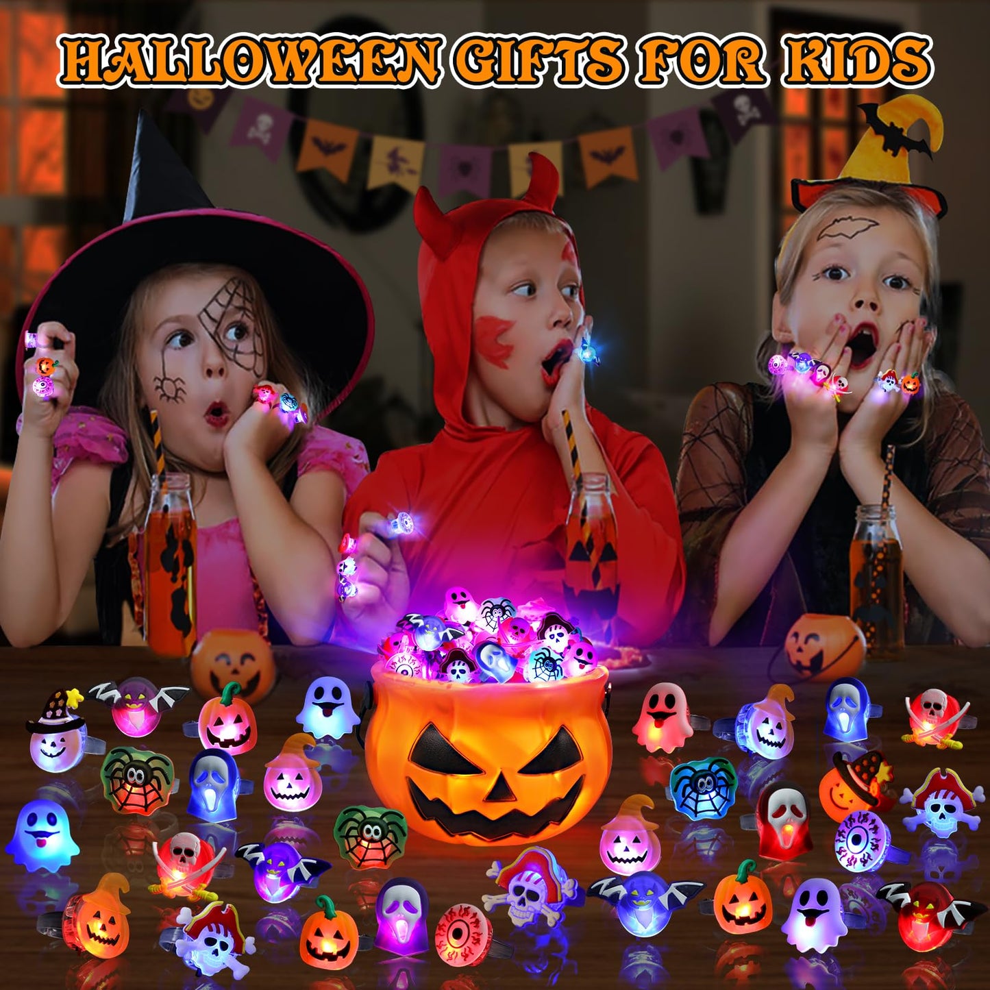 50Pcs Halloween LED Ring Light Up Rings | Halloween Party Favors