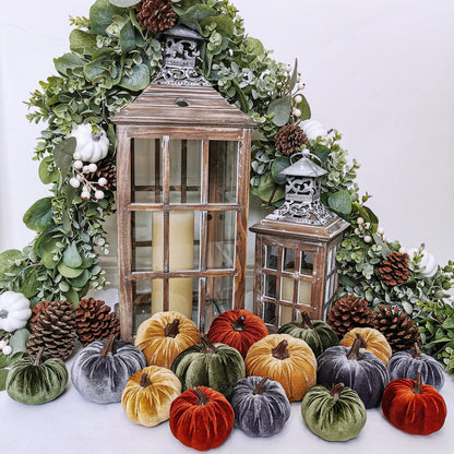 16 Pcs Decorative Velvet Pumpkins | Thanksgiving & Halloween Centerpieces | Fall Decorations