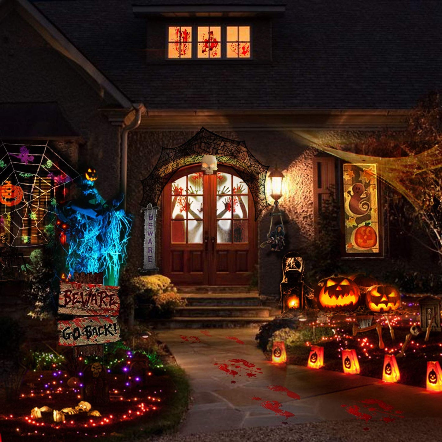 Halloween Bloody Haunted House Decoration For Windows and Glass Doors - 2PCS | Size 30"W x 60"H