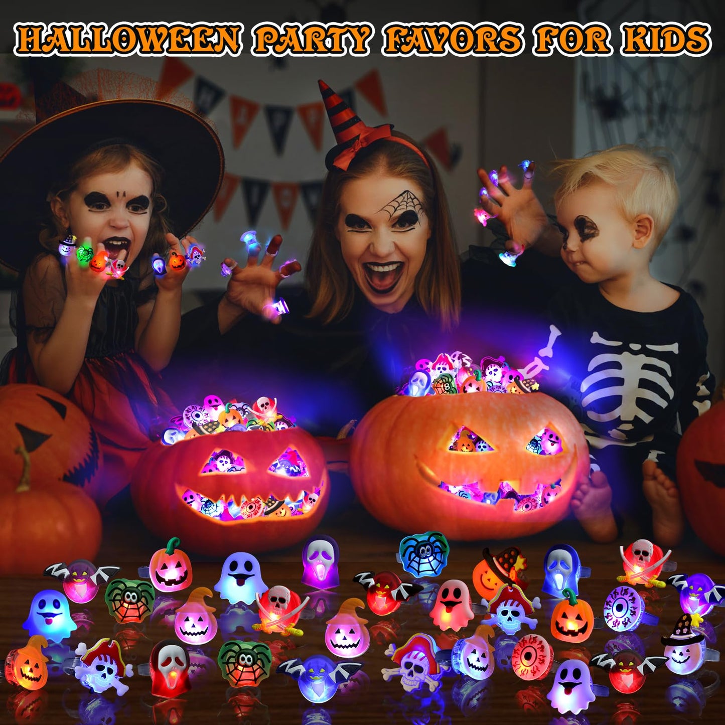 50Pcs Halloween LED Ring Light Up Rings | Halloween Party Favors