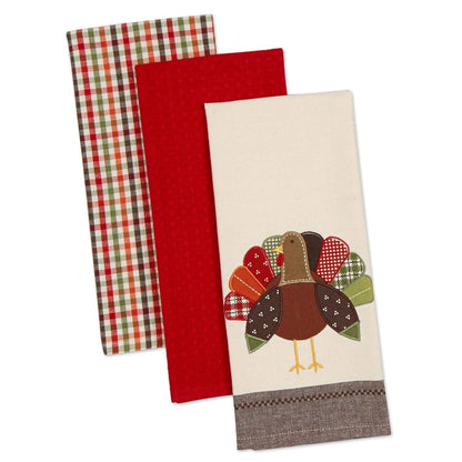 Embroidered Turkey Dish Towels | Size 18in x 28in | 3 Pack Thanksgiving Kitchen Towels