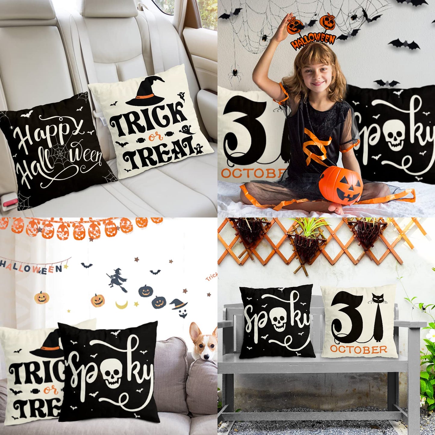 Pillow Covers Halloween Decorations | 18x18 Set of 4 Halloween Cushion Covers