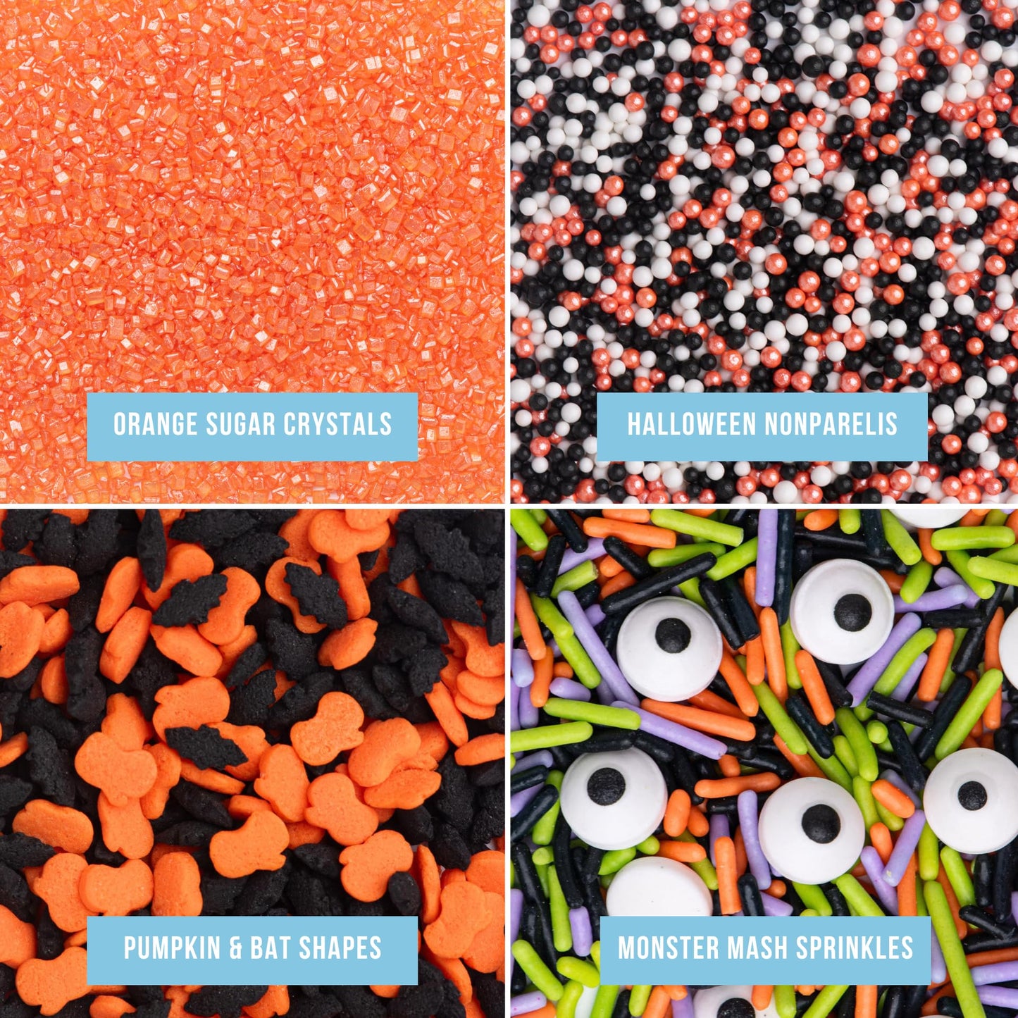 Halloween Baking & Desserts Sprinkles Mix | Eyeballs, Pumpkins, Bats and more | 4 Pack, 10.90 ounces