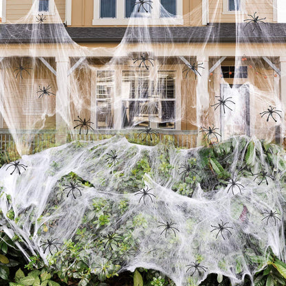 1400 sqft Halloween Spider Webs Decorations with 150 Extra Fake Spiders | Halloween Home Decorations