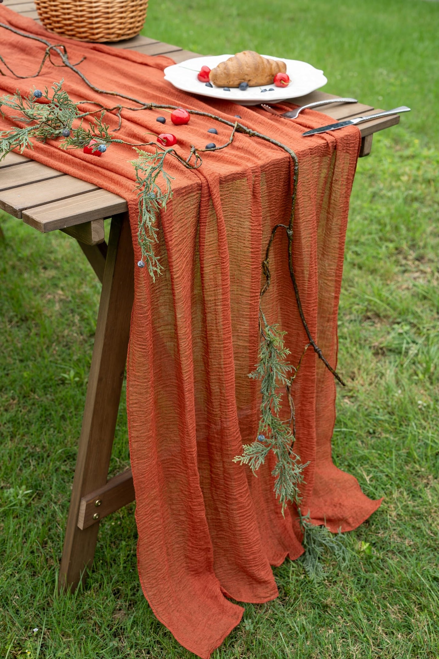 10 Ft Terracotta Cheesecloth Table Runner | Thanksgiving and Fall Decorations