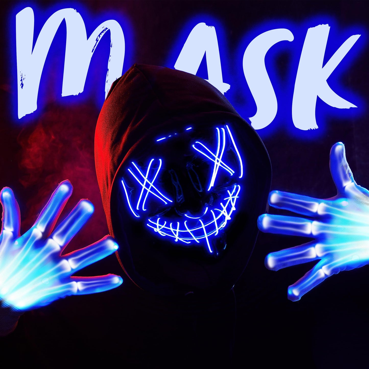 Light Up Led Mask and Gloves | Halloween Mask | 3 Flashing Modes | 2 AA Batteries not included