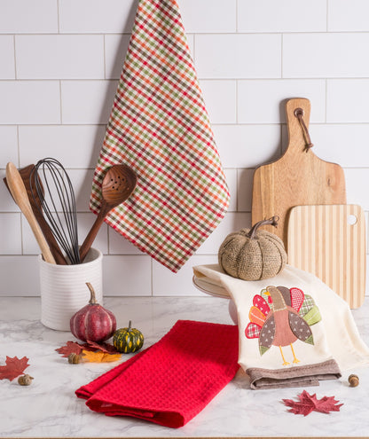 Embroidered Turkey Dish Towels | Size 18in x 28in | 3 Pack Thanksgiving Kitchen Towels