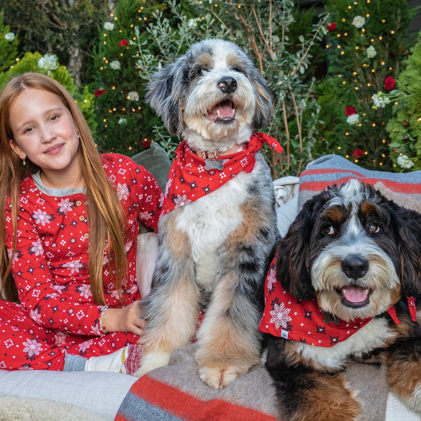 Family Matching Holiday Pajamas and Pet Bandana | Organic Cotton | Available in various prints and colors