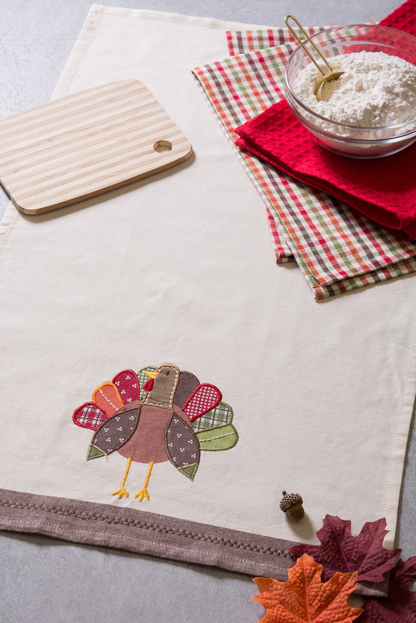 Embroidered Turkey Dish Towels | Size 18in x 28in | 3 Pack Thanksgiving Kitchen Towels