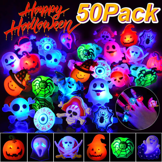 50Pcs Halloween LED Ring Light Up Rings | Halloween Party Favors