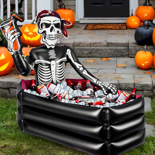 Pirate skeleton holding a drink inflatable cooler