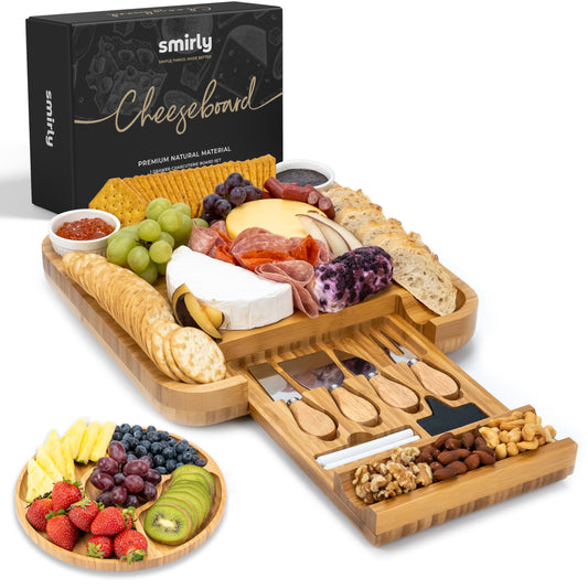 SMIRLY Charcuterie Boards Gift Set - Bamboo | Thanksgiving Gifts For Host