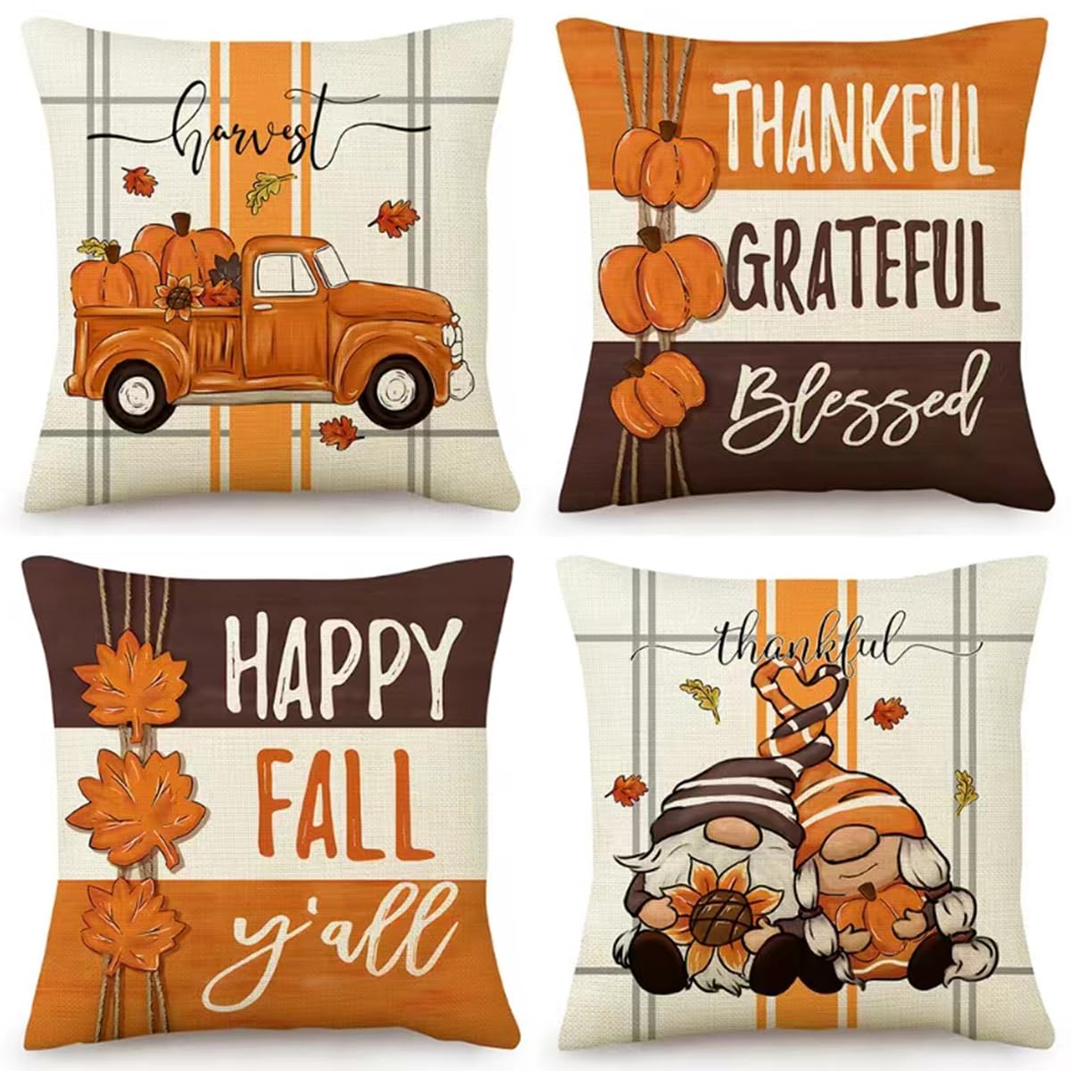 Thanksgiving Cushion Covers  Set of 4 | 18x18in | Thanksgiving Decorations